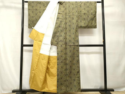 平和屋着物■上質な紬　麻の葉文様　正絹　逸品　CABH9255ev