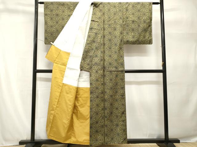 平和屋着物■上質な紬　麻の葉文様　正絹　逸品　CABH9255ev