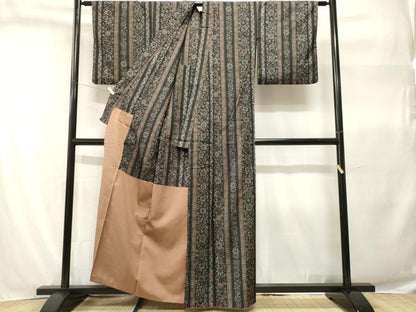 平和屋着物■上質な紬　更紗花間道　背抜き仕立て　正絹　逸品　CABH9267ev