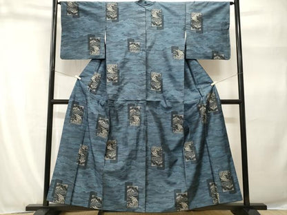 平和屋着物■上質な紬　色紙重ね　富士山　立波文　正絹　逸品　CABH9269ev