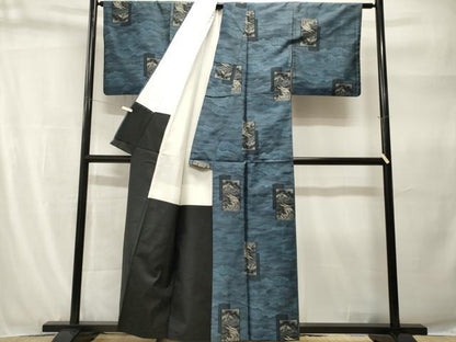 平和屋着物■上質な紬　色紙重ね　富士山　立波文　正絹　逸品　CABH9269ev