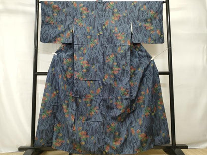平和屋着物■上質な紬　草花文　正絹　逸品　CABH9273ev