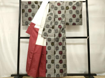 平和屋着物■上質な紬　幾何学花文　正絹　逸品　CABH9277ev