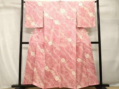 平和屋着物■上質な小紋　絞り　斜線花文　正絹　逸品　CABH9278ev