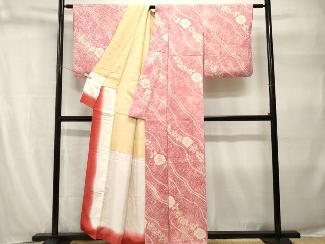 平和屋着物■上質な小紋　絞り　斜線花文　正絹　逸品　CABH9278ev