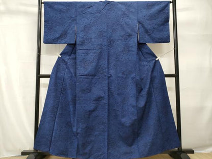 平和屋着物■上質な小紋　紬地　藍　型染め　松竹梅御所解文　正絹　逸品　CABH9280ev