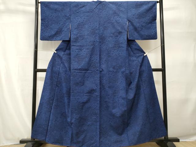 平和屋着物■上質な小紋　紬地　藍　型染め　松竹梅御所解文　正絹　逸品　CABH9280ev