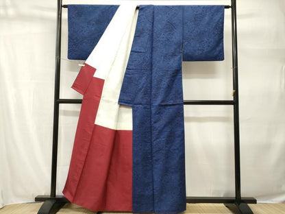 平和屋着物■上質な小紋　紬地　藍　型染め　松竹梅御所解文　正絹　逸品　CABH9280ev