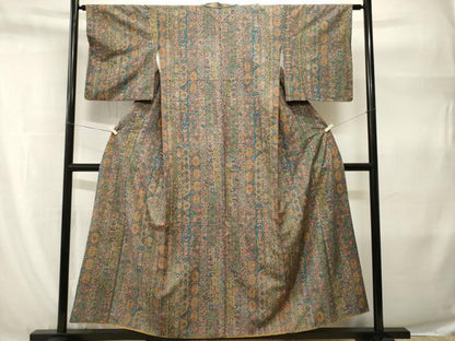 平和屋着物■上質な紬　更紗花間道　正絹　逸品　CABH9286ev