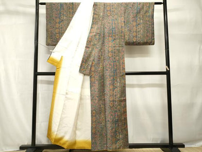 平和屋着物■上質な紬　更紗花間道　正絹　逸品　CABH9286ev