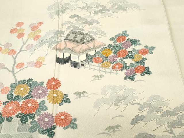 平和屋着物■訪問着　刺繍　松竹梅風景文　正絹　逸品　CABH9297ev