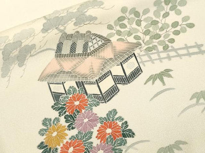 平和屋着物■訪問着　刺繍　松竹梅風景文　正絹　逸品　CABH9297ev