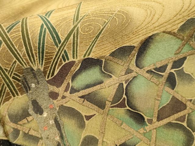 平和屋着物■訪問着　刺繍　流水白鷺文　暈し染め　黒地　金彩　正絹　逸品　CABH9302ev