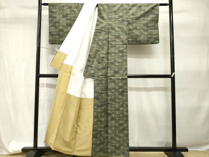 平和屋着物■上質な紬　麻の葉文様　正絹　逸品　CABH9311ev