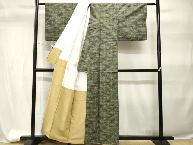 平和屋着物■上質な紬　麻の葉文様　正絹　逸品　CABH9311ev