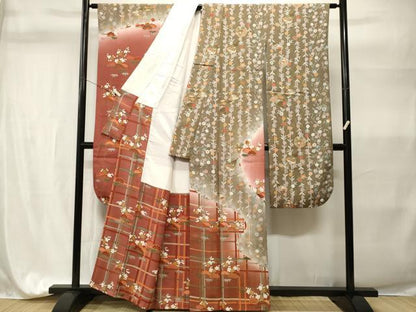 平和屋着物■豪華振袖　格子松竹梅文　雪輪扇面花文　暈し染め　金彩　正絹　逸品　CABH9314ev