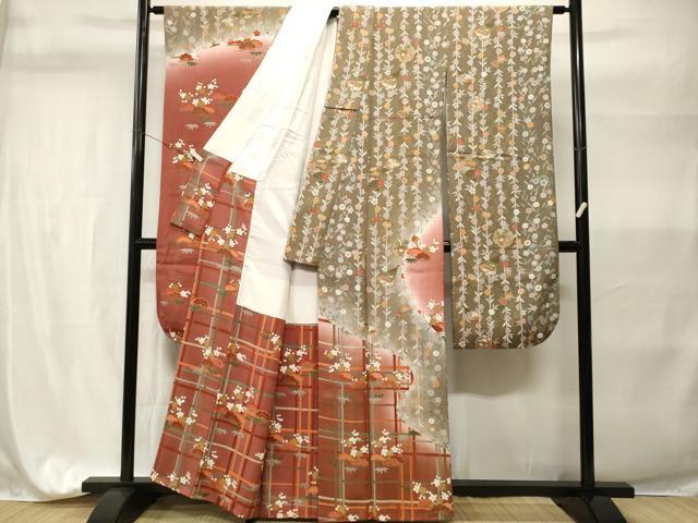 平和屋着物■豪華振袖　格子松竹梅文　雪輪扇面花文　暈し染め　金彩　正絹　逸品　CABH9314ev