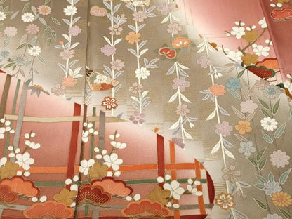 平和屋着物■豪華振袖　格子松竹梅文　雪輪扇面花文　暈し染め　金彩　正絹　逸品　CABH9314ev