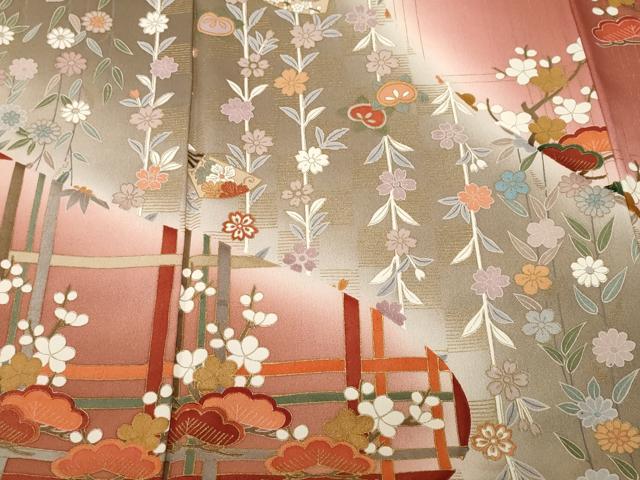 平和屋着物■豪華振袖　格子松竹梅文　雪輪扇面花文　暈し染め　金彩　正絹　逸品　CABH9314ev