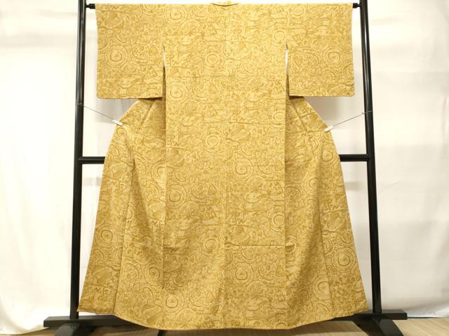 平和屋着物■上質な小紋　切嵌陶器絵皿花文　正絹　逸品　CABH9322ev
