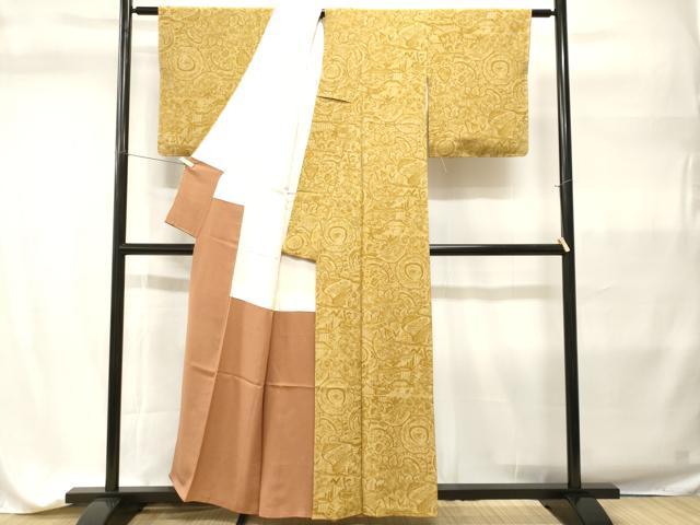 平和屋着物■上質な小紋　切嵌陶器絵皿花文　正絹　逸品　CABH9322ev