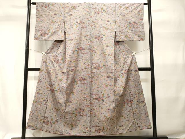 平和屋着物■上質な小紋　紬地　飛鳥風景文　正絹　逸品　CABH9326ev