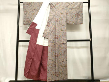 平和屋着物■上質な小紋　紬地　飛鳥風景文　正絹　逸品　CABH9326ev
