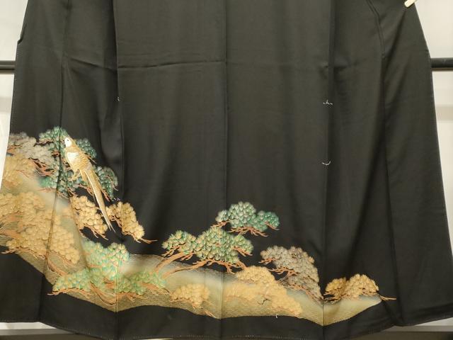 平和屋着物■豪華黒留袖　尾長鳥枝松文　暈し染め　金彩　正絹　逸品　CABH9329ev