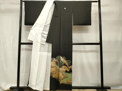 平和屋着物■豪華黒留袖　尾長鳥枝松文　暈し染め　金彩　正絹　逸品　CABH9329ev
