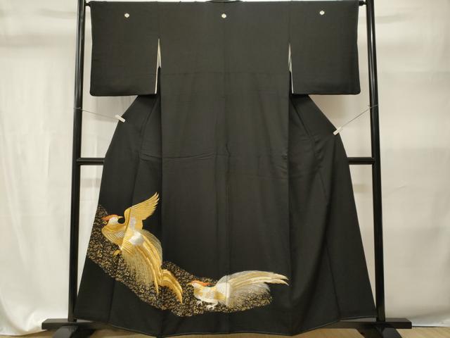 平和屋着物■豪華黒留袖　刺繍　尾長鳥文　金彩　正絹　逸品　CABH9330ev