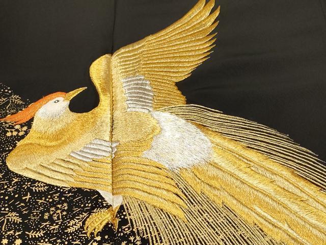 平和屋着物■豪華黒留袖　刺繍　尾長鳥文　金彩　正絹　逸品　CABH9330ev