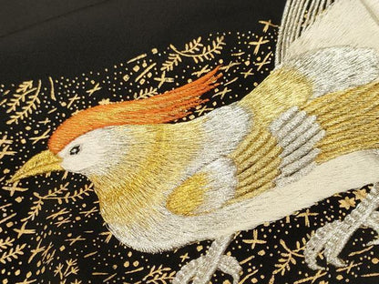 平和屋着物■豪華黒留袖　刺繍　尾長鳥文　金彩　正絹　逸品　CABH9330ev