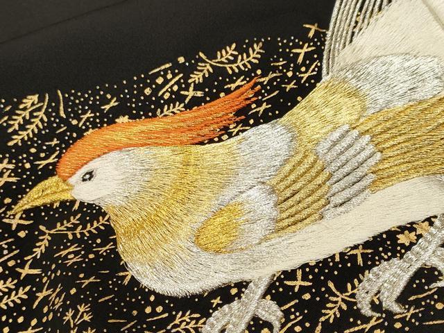 平和屋着物■豪華黒留袖　刺繍　尾長鳥文　金彩　正絹　逸品　CABH9330ev