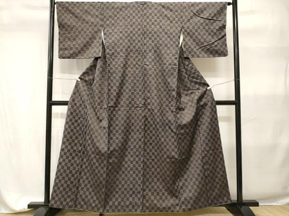 平和屋着物■上質な紬　市松文　正絹　逸品　CABH9333ev