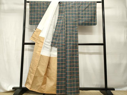 平和屋着物■上質な紬　格子柄　正絹　逸品　未使用　CABH9359ev