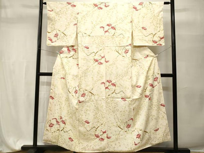 平和屋着物■上質な小紋　枝花舞蝶文　正絹　逸品　CABH9536ev