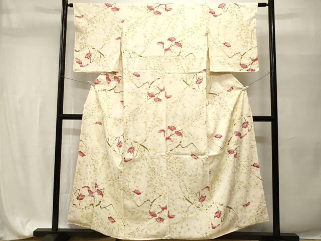 平和屋着物■上質な小紋　枝花舞蝶文　正絹　逸品　CABH9536ev