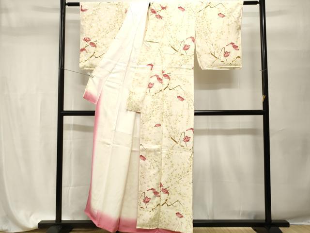 平和屋着物■上質な小紋　枝花舞蝶文　正絹　逸品　CABH9536ev