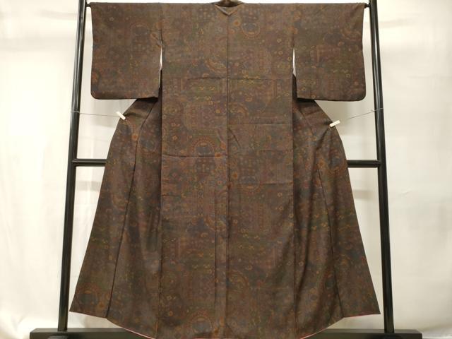 平和屋着物■上質な小紋　切嵌絵皿更紗花文　正絹　逸品　CABH9538ev