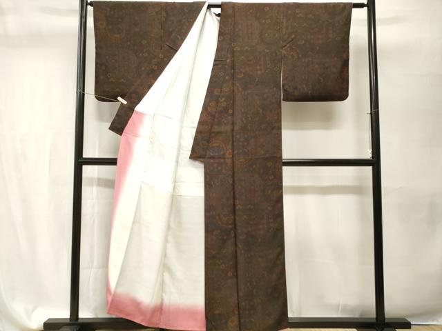 平和屋着物■上質な小紋　切嵌絵皿更紗花文　正絹　逸品　CABH9538ev