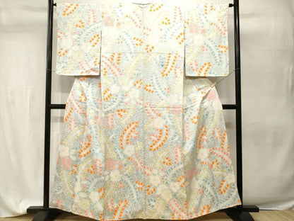 平和屋着物■上質な小紋　総刺繍　草花文　正絹　逸品　CABH9541ev