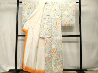 平和屋着物■上質な小紋　総刺繍　草花文　正絹　逸品　CABH9541ev