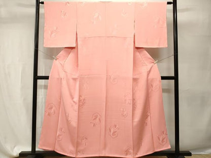 平和屋着物■上質な色無地　草花地紋　珊瑚色　正絹　逸品　CABH9549ev