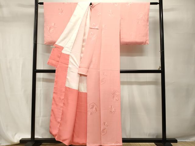 平和屋着物■上質な色無地　草花地紋　珊瑚色　正絹　逸品　CABH9549ev