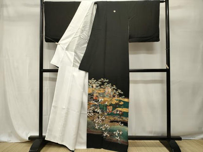 平和屋着物■豪華黒留袖　作家物　刺繍　屏風人物風景文　暈し染め　金銀彩　正絹　逸品　CABH9564ev