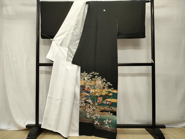平和屋着物■豪華黒留袖　作家物　刺繍　屏風人物風景文　暈し染め　金銀彩　正絹　逸品　CABH9564ev