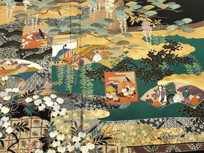 平和屋着物■豪華黒留袖　作家物　刺繍　屏風人物風景文　暈し染め　金銀彩　正絹　逸品　CABH9564ev