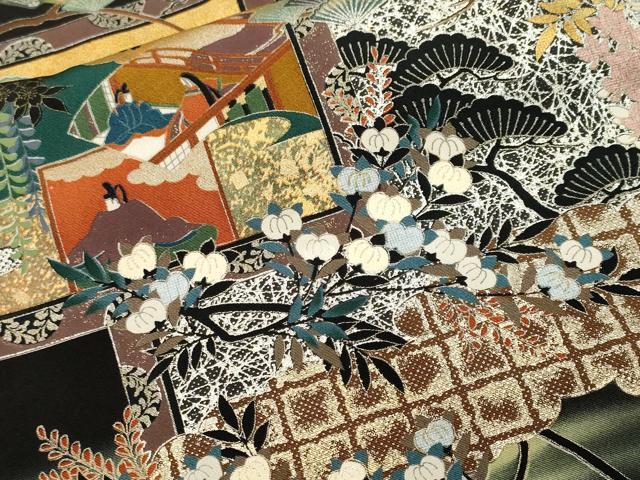 平和屋着物■豪華黒留袖　作家物　刺繍　屏風人物風景文　暈し染め　金銀彩　正絹　逸品　CABH9564ev