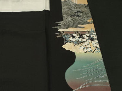 平和屋着物■豪華黒留袖　作家物　刺繍　屏風人物風景文　暈し染め　金銀彩　正絹　逸品　CABH9564ev