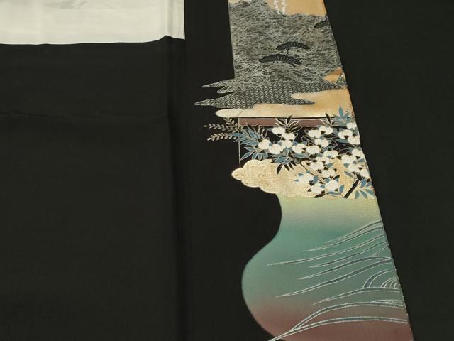 平和屋着物■豪華黒留袖　作家物　刺繍　屏風人物風景文　暈し染め　金銀彩　正絹　逸品　CABH9564ev